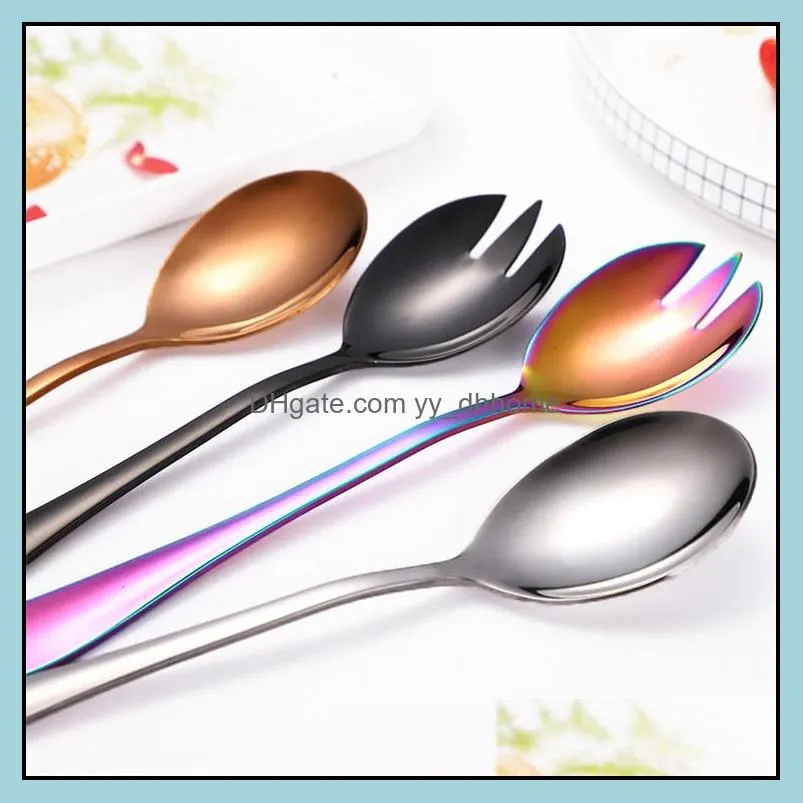 big fork spoon salad fork stainless steel salad spoon silver gold copper rainbow black blue purple
