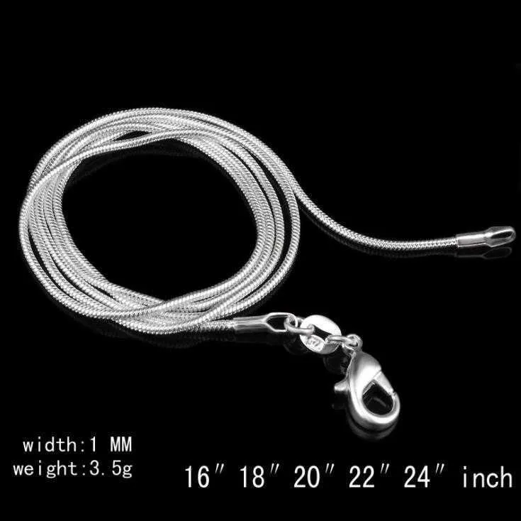 Componentes de calidad Top 925 Sterling Sier Cadenas de serpiente lisas Collar Broches de langosta Cadena Resultados de la joyería Tamaño 1 Mm 16 pulgadas 24 pulgadas
