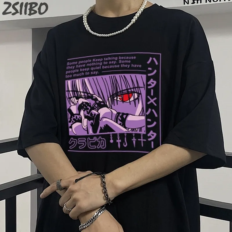 독특한 쿠라 피카 헌터 그래픽 남자 S t 셔츠 killua zoldyck print harajuku 단락 짧은 소매 애니메이션 남성 캐주얼 220618