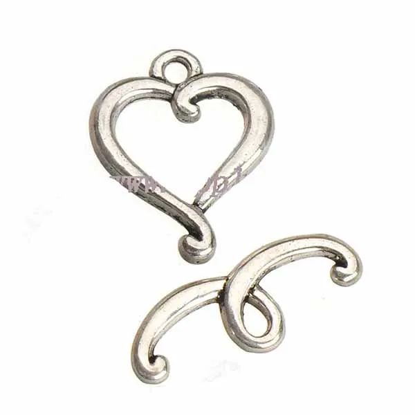 diy jewelry findings clasps hooks for chains bracelets OT toggles vintage silver heart love open metal handmade 17*14mm new fashion 200sets