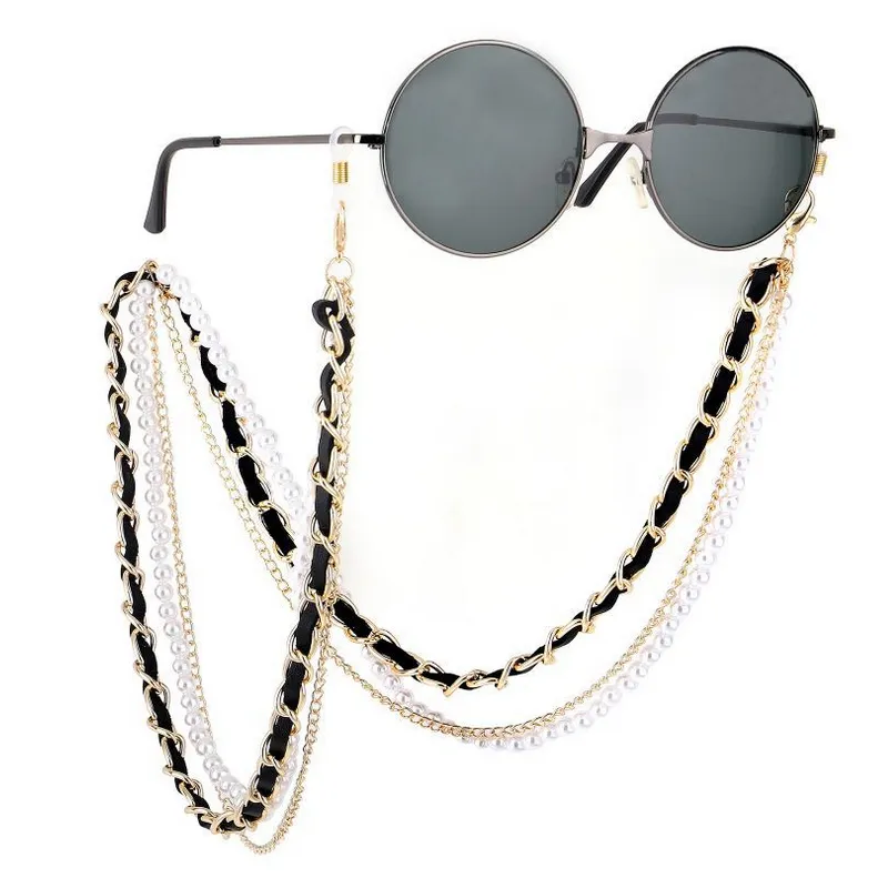 MultiLayer Metal Pearl Sunglass Chain Femmes Hommes Mode Lunettes de vue Chaînes Lunettes Accessoires Gold Silver