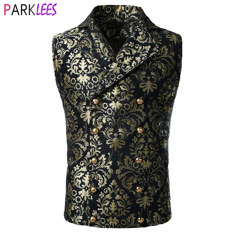 Mäns viktorianska steampunk väst dubbelt breasted damast tapestry waistcoat män gotisk aristokrat bröllop fest cosplay gilet homme 220725