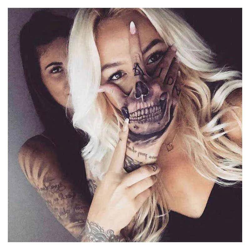 NXY Tatuaggio Temporaneo Adesivo Impermeabile Dipinto a Mano Cool Dark Skull Face Art Water Transfer Tatoo Falso Flash Tatto per Uomo Donna 0330
