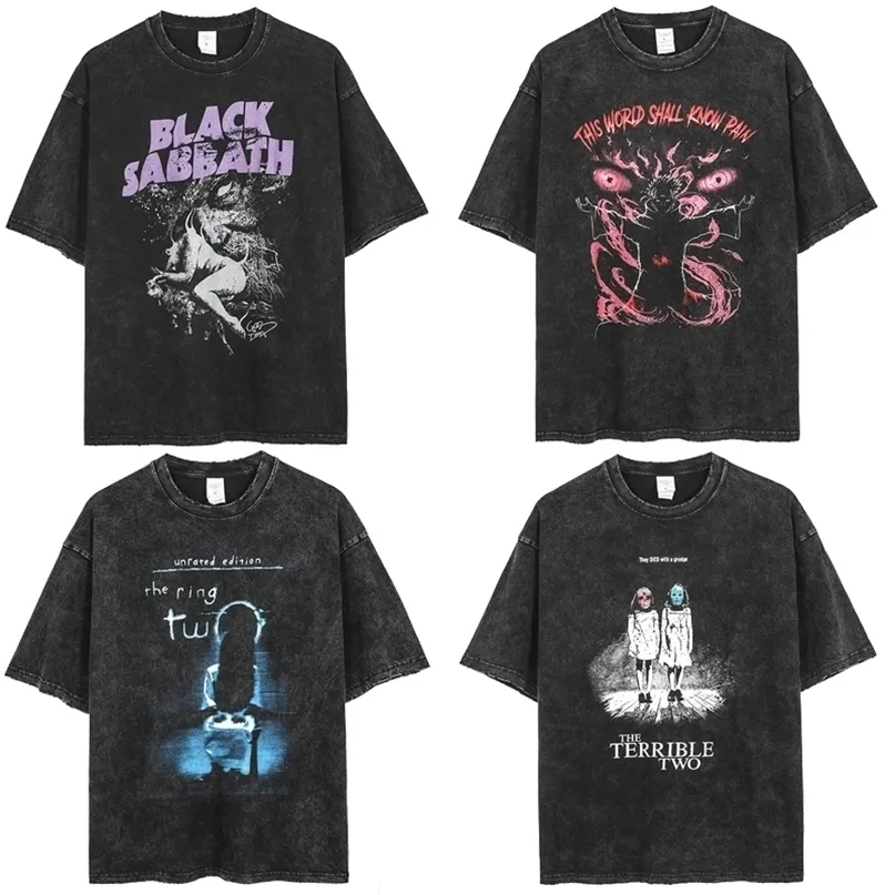 T-shirt rétro lavé pour hommes, 100% coton, harajuku, hip hop, streetwear, 220504