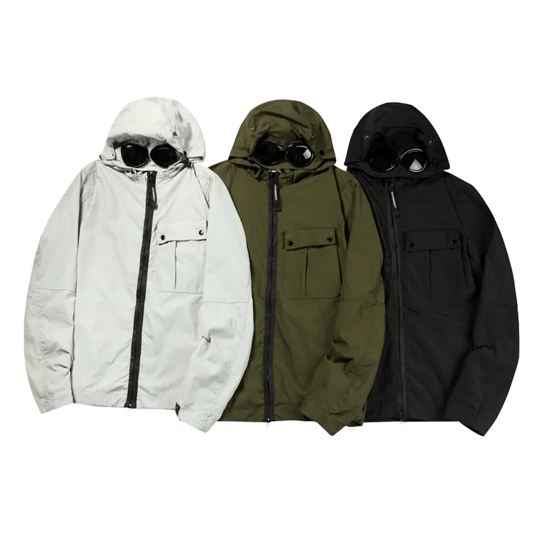 3 Color CP Nylon Jacket Spring Autumn Men Outdoor Loose Cardigan Double Lens Goggles Hooded Jacket Youth Top