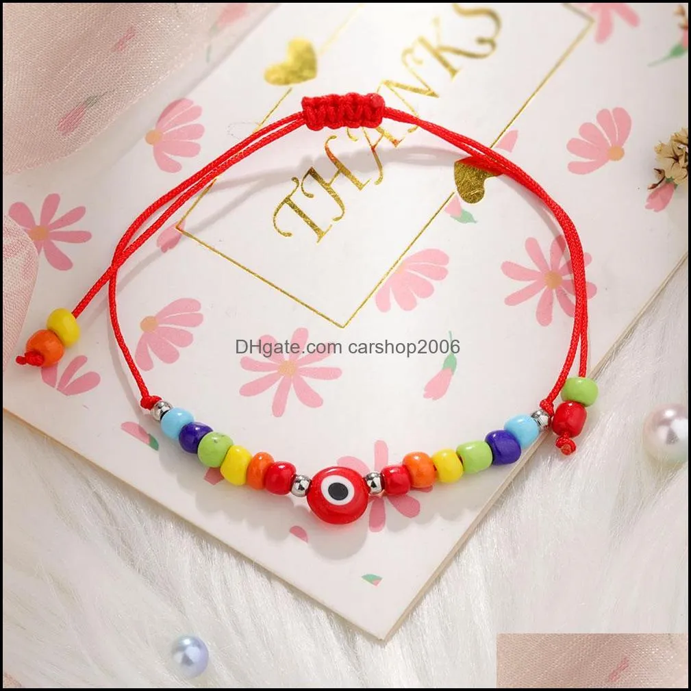 turkish evil eye link bracelet for women fashion beads 2021 bohemian rainbow beaded jewelry rope string lucky bracelets