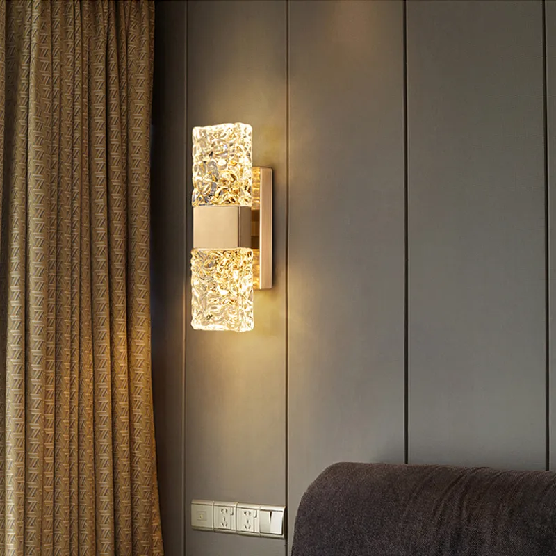 Lâmpada de parede de cobre de cristal transparente Creative Wall Light LED Sconce para sala de estar Bedroom Brokroom Banheiro