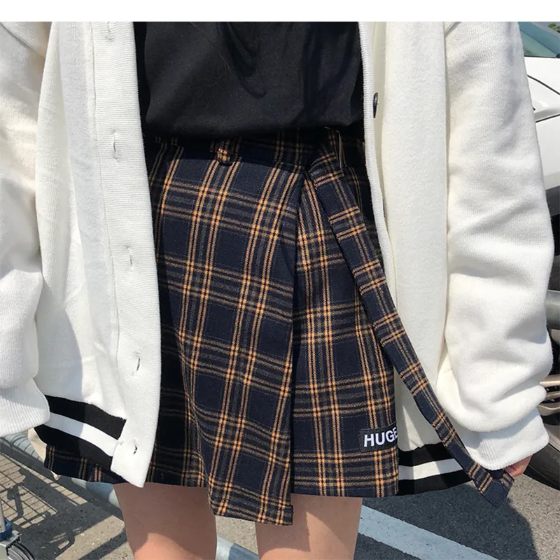 Casual Basic Chic Plaid Vintage Irregular High-Waist Stitching College Wind 2020 New Fashion Female Women Mini Tartan Skirts