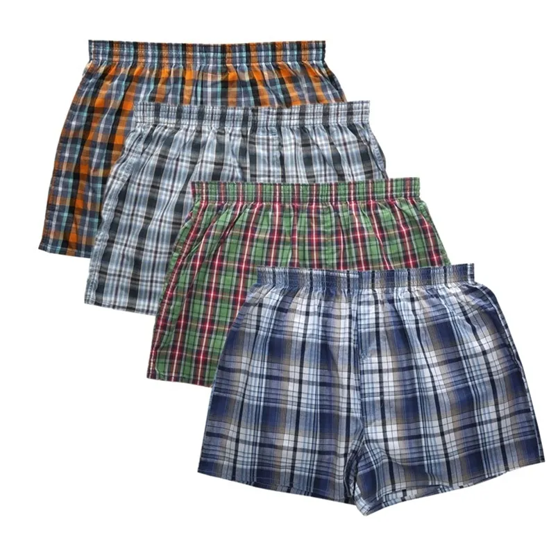 Classic Plaid men pants casual fashion High quality boxer 4pcs/lot mens Cotton boxers men's shorts underwear 220505