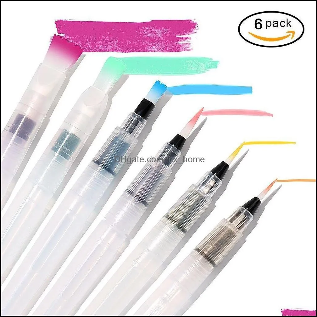 6 Pcs Pennello Pilota Ricaricabile Matita Color Acqua Penna Inchiostro Pennelli Acquerello Morbidi Per Ding Pittura Rifornimenti Artistici Drop Delivery 2021 Arts