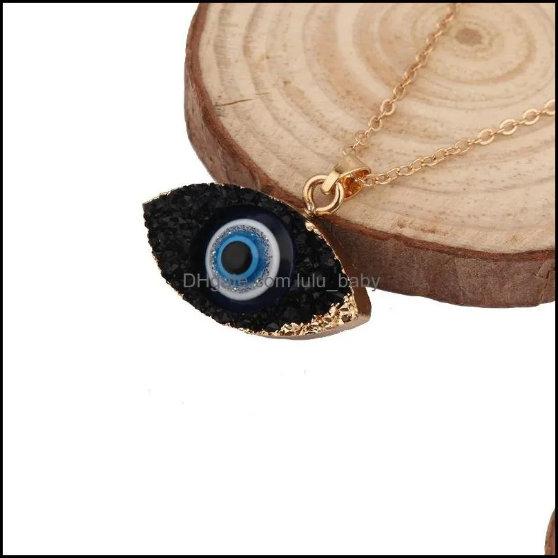 Simple Evil Eye Druzy Drusy Pendant Necklace Women Resin Handmade Clavicel Chains Necklaces for Female Christmas Imitation Natural Stone