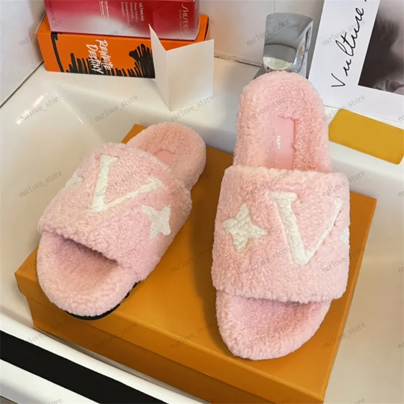 Autumn Designer Mens Women Slippers Sandals Fashion Teddy Plush Booties Classic L Couple Shoes Luxury Brand Womens Flat Slides Flip Flops