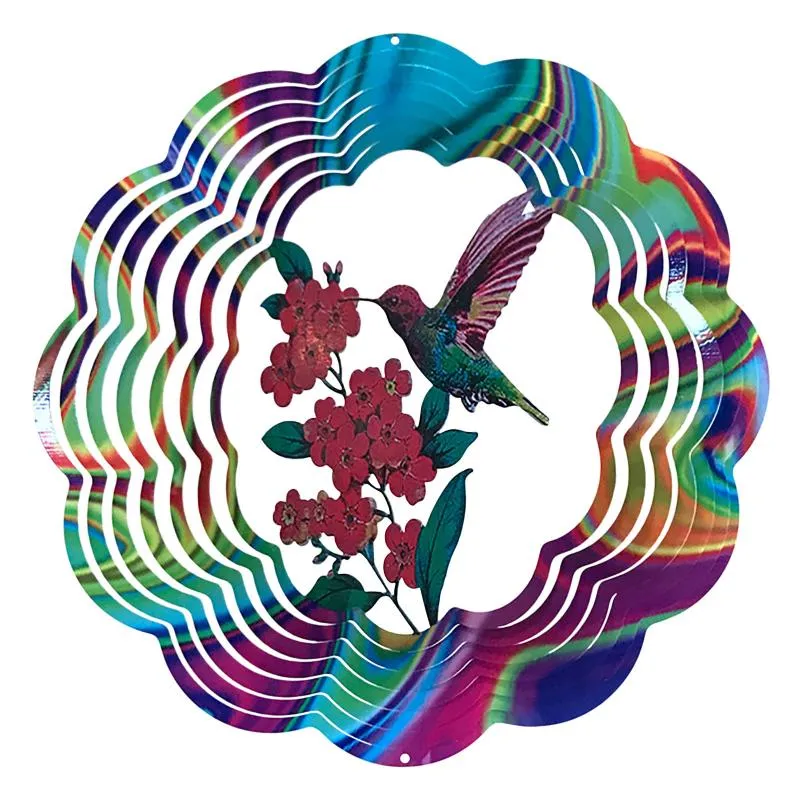 Dekorativa föremål Figurer Vindspinnare utomhus 3D Rostfri kolibri Spinner för trädgårdsdekor 12in Kinetic Chimes Yard Art Ornament