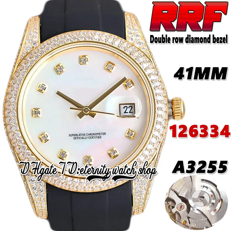 RFF Ultimo jh126334 A3255 Orologio da uomo automatico tw116238 ew126303 Quadrante in madreperla Cassa in acciaio inossidabile con diamanti ghiacciati Cinturino in caucciù Gioielli per l'eternità Orologi