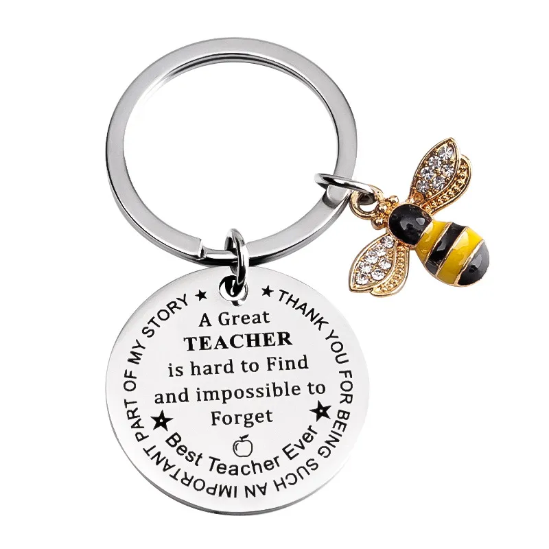 25 cm 30 cm roestvrijstalen lerarendag Keychains Een geweldige leraar kleine bijen sleutelhanger hanger kleine cadeau accessoires tas decoratie