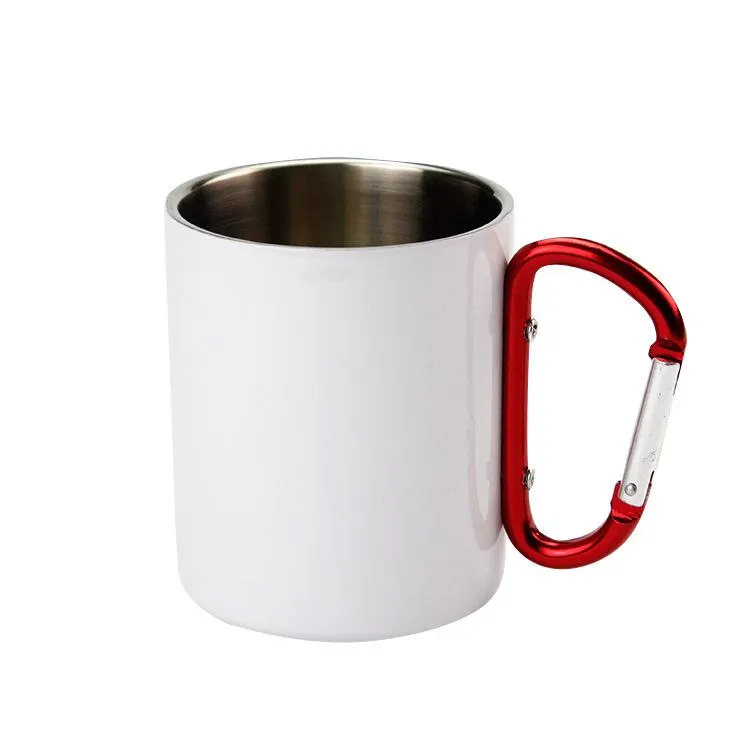 Heat Transfer Printing Blanks 10oz Sublimation Coffee Mugs Tumblers with Handle Stainless Steel with climbing button carabiner