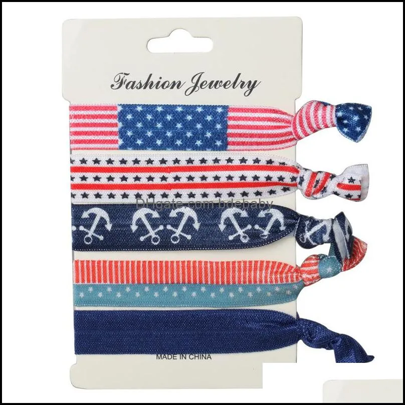 6pcs/lot Colorful elastic rope hairband 18 designs dots striped floral america flag christmas tree handband women fashion hair ties
