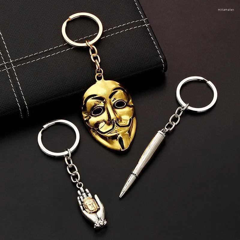 Keychains Car Keychain Golden Mask Key Chain Creative Holder Keyring Metal Ring Auto Accessories Miri22