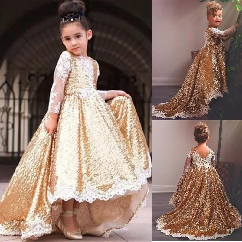 Mädchenkleider Baby Mädchen Kleinkind Gold Pailletten Ballkleid Hochzeit Blumenkleid Mädchen Jahr Party Erstes Kommunikationskleid's