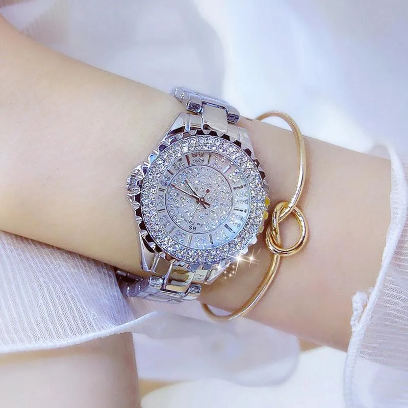 Armbandsur Crystal Silver Women Watch Ladies Luxury Rhinestone Watches Diamond Dress Relojes Para Mujer Armband Watchwristwatches