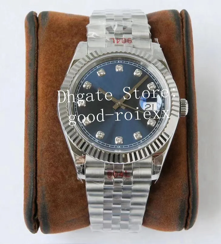 41mm 시계 남성 시계 시계 블랙 블루 그레이 실버 다이아몬드 다이얼 자동 칼.