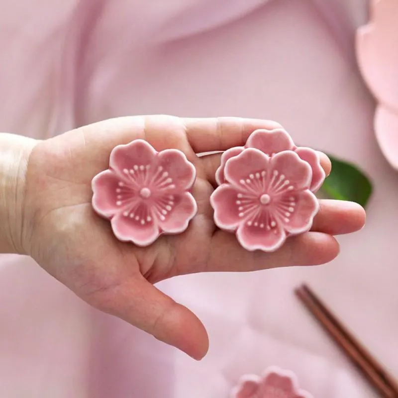 Couverts Ensembles Japonais Sakura Flover Baguettes Titulaire En Céramique Baguettes Cuisine Fournitures Maison Vaisselle Ornements CraftFlatware