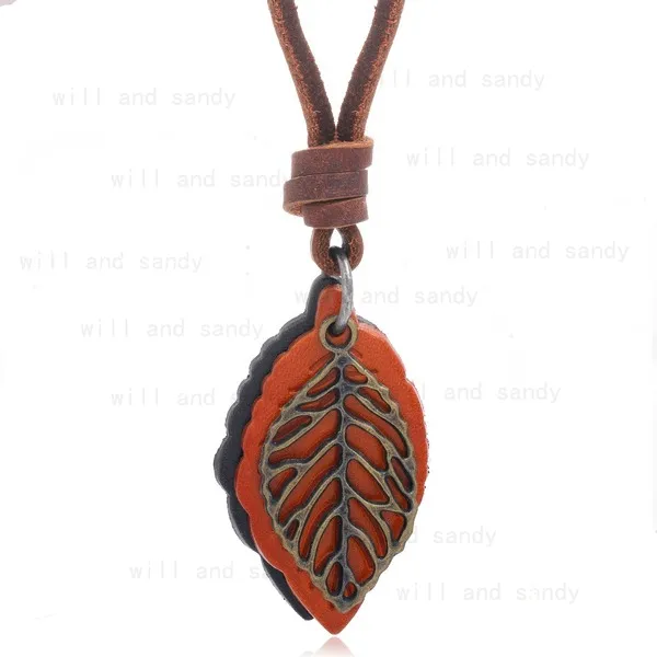 Rétro Plante Feuille Pendentif Collier En Cuir Feuille Réglable Chaîne Fine bijoux Colliers pour femmes hommes Mode bijoux cadeau volonté et sable