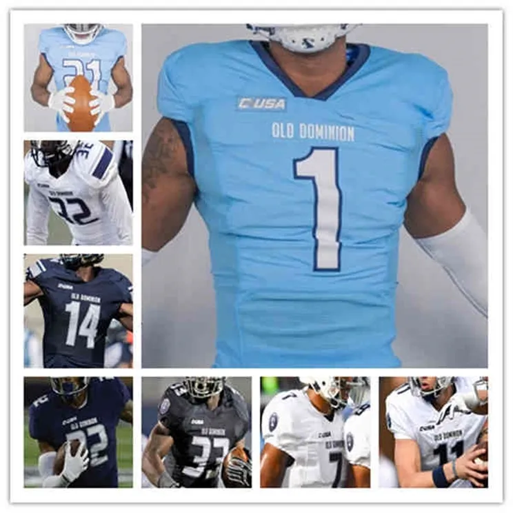 Chen37 Custom College Old Dominion Odu 축구 유니폼 Hayden Wolff D.J. Mack Jr. Blake Watson Elijah Davis Jon-Luke Peaker Ali Jennings III Zack