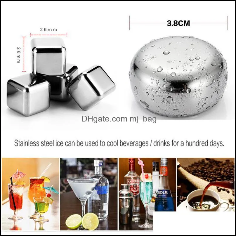 square round whiskey stone with clip bar accessory wine chiller boxed 304 stainless steel ice cube metal drink cooler ice cube vt0353