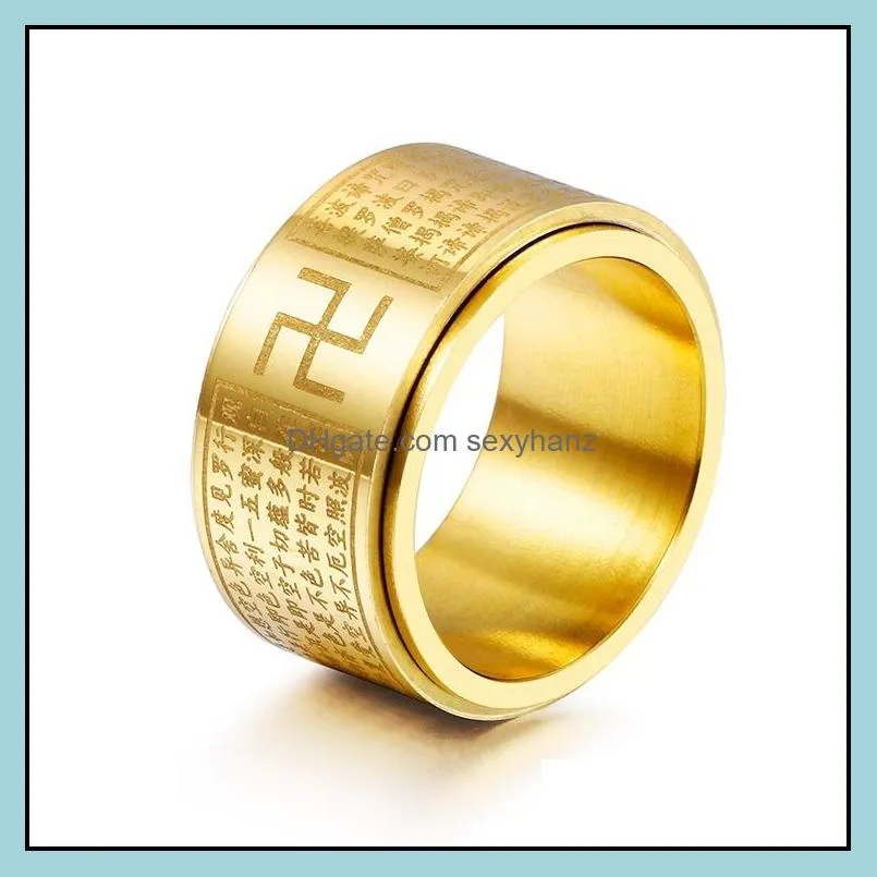 Band Rings Chinese Style Titanium Steel Goddess Mantra Buddhist Transit Ring Rotary Amet Fashion Jewelry For Men Drop Delivery 2021 Se Dhwyp