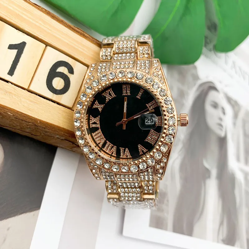 Reloj De Moda Con Diamantes Para Hombre, Oro Rosa, Esfera Negra, Relojes  Para Hombre, Reloj Con Movimiento De Cuarzo De 25,61 €