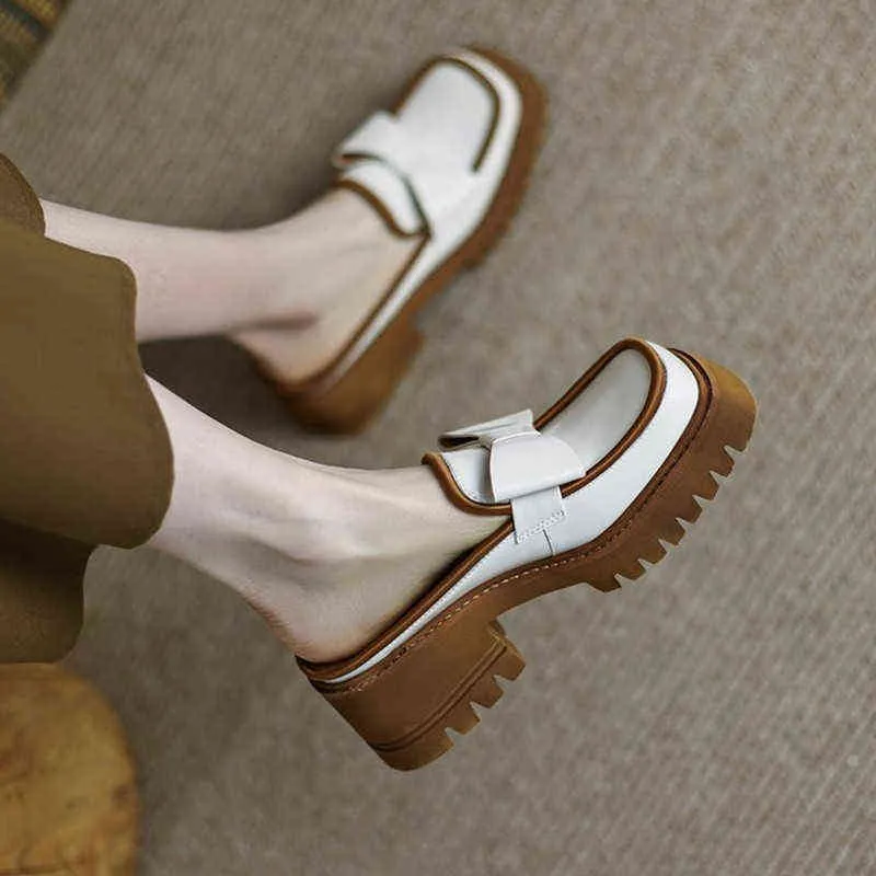 Dress Shoes High Heels Loafers 2022 Spring New Thick Bottom Color Matching British Style Small Leather Shoes Women S Heel Muffin Beige Sandals 220629