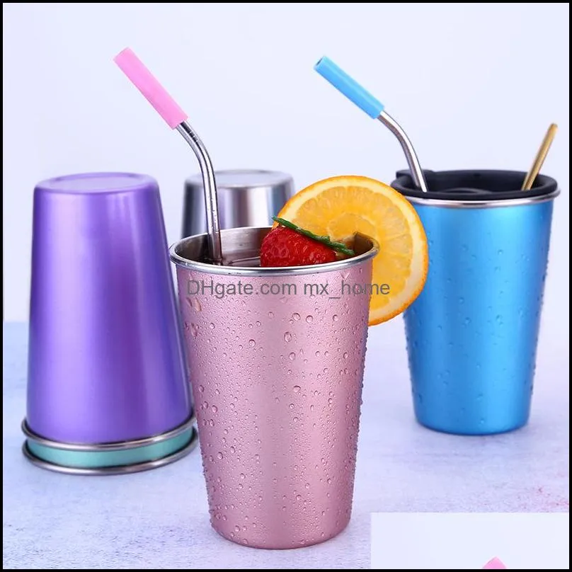 wholesale 5 colors beer tea juice milk stainless steel coffee mugs drink tumbler outdoor camping travel 500ml straw mug cup dh126-2