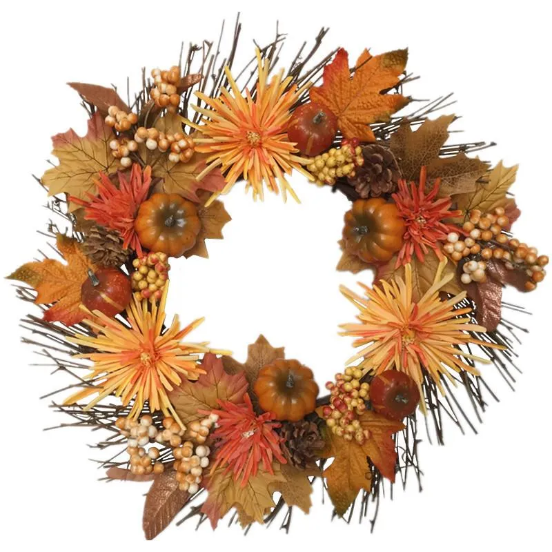 Dekorativa blommor kransar kreativa halloween dekoration girland simulering pumpa bär chrysanthemum krans hem ornamentdecorative de