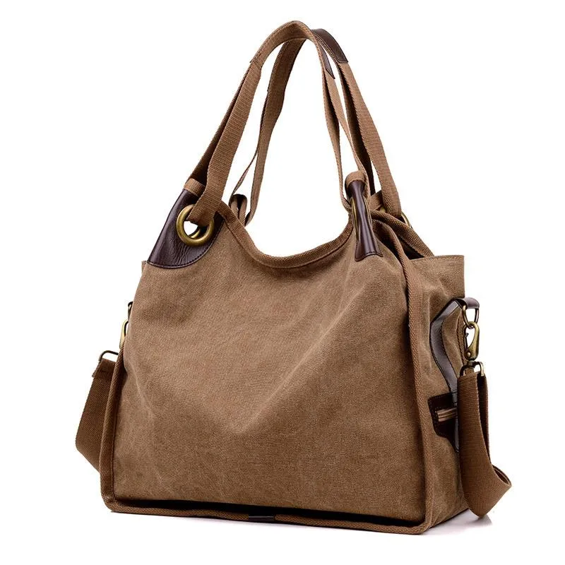 Evening Bags Fashion Retro Canvas Shoulder Bag Women's Large-capacity Travel HandbagEvening