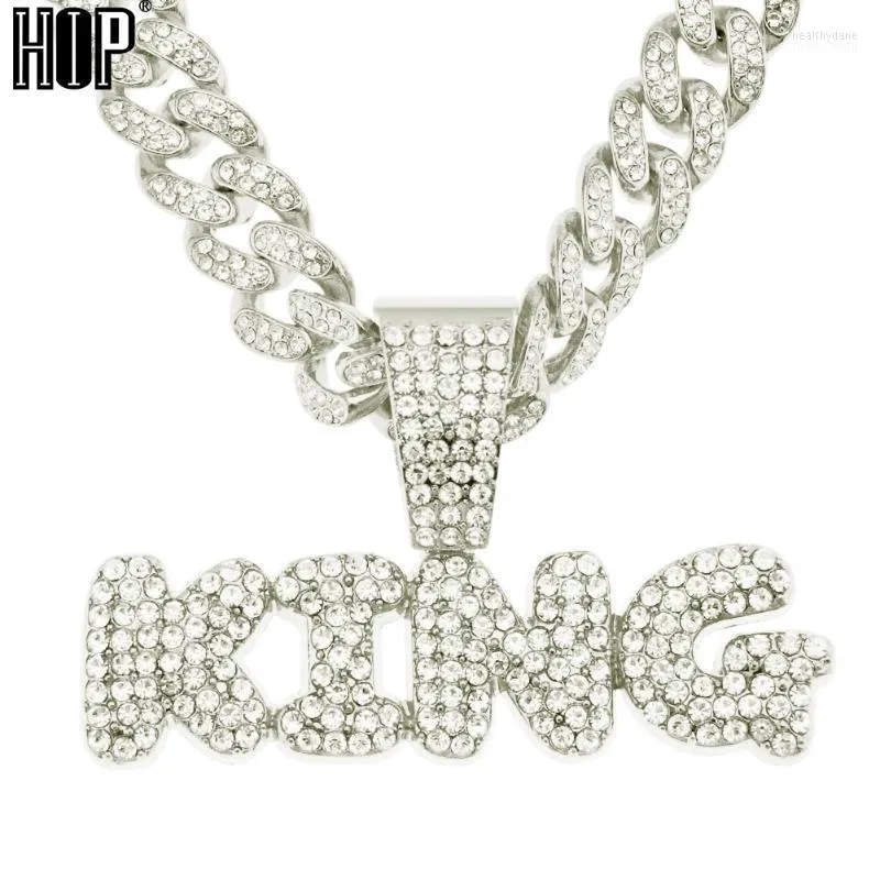 Pendant Necklaces HIP HOP KING 13MM Miami Cuban Link Chain Iced Out Full Rhinestone Necklace Men Women Jewelry Personality Letter Gift Heal2