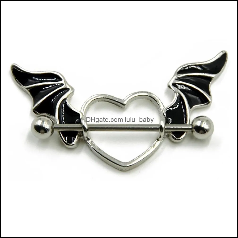 Heart-shaped Wings Nipple Ring Stainless Steel Black White Angel Wing Jewelry