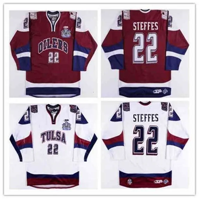 Ceuf Tulsa Oilers 22 Gary Steffes Hockey Jersey Blue Embroidery Stitched Custom Any Number and Name Jersey