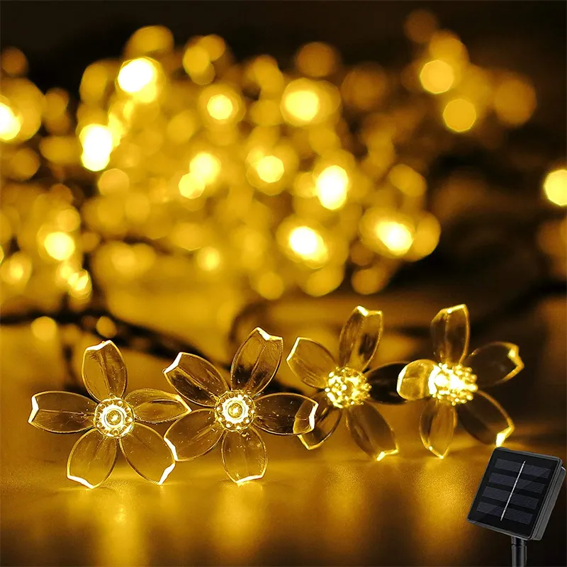 الشمسية زهرة سلسلة أضواء في الهواء الطلق للماء الكرز زهر سلسلة ضوء 8 أوضاع الشمسية الجنية ضوء للفناء حديقة حزب ديكور