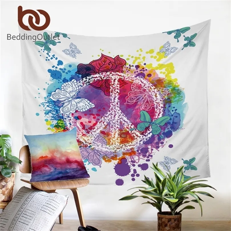 BeddingOutlet Watercolor Butterfly Tapestry Wall Hanging Home Decoration Colorful Printed Tapestry Peace Design Table Cloth T200601