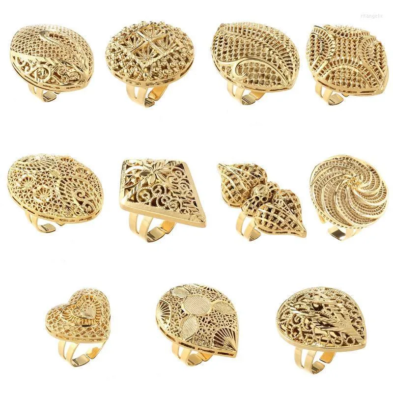 Hochzeit Ringe Arabisch Gold Farbe Freie Größe Ring Für Frauen Teenager Nahen Osten Dubai Schmuck Äthiopischen Afrikanischen Party Geschenk Rita22