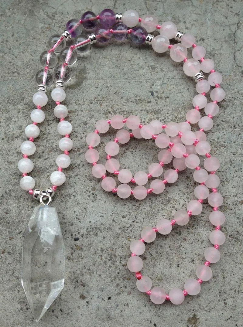 Pendant Necklaces Natural Clear Quartz Point Fluorite Knot Beads Handmade 30-30inch LongPendantPendant