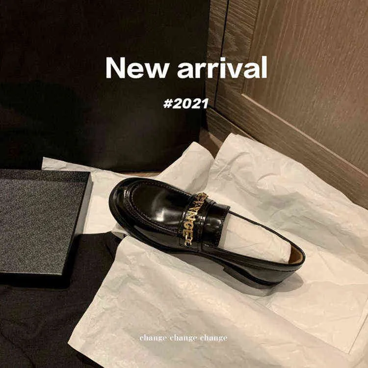 Dress Shoes Xiaoxiangfeng Lefu women Spring and Autumn 2022 New Thick Heel Bottom Versatile Letter Chain Casual Small 220808