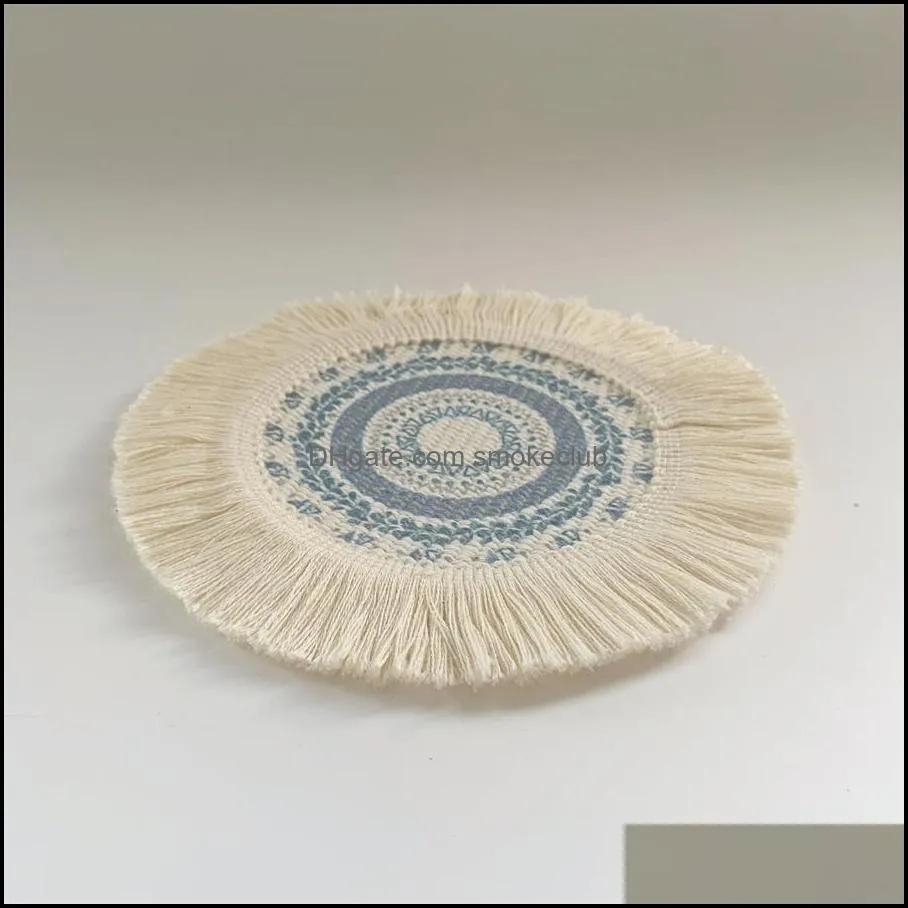 Light luxury Bohemian style woven cotton meal pad Nordic cloth tassel insulation pad anti scalding pot household decoration