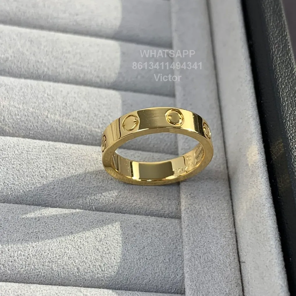 18K 3.6mm Aşk Yüzüğü V Altın Malzeme Asla Dar Yüzüğü Elmaslar Olmadan Solmayacak Lüks Marka Resmi Reprodüksiyonları Karşı Kutu Çift Yüzükleri Zarif Hediye