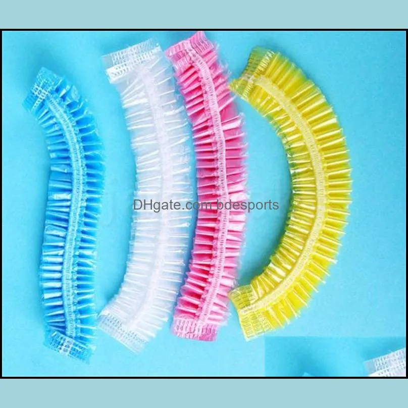 New 100pcs/set Disposable Shower Caps waterproof One-Off Elastic bath Hat Shower Clear Salon Bathing Cap hotel cleaning supplies DA364