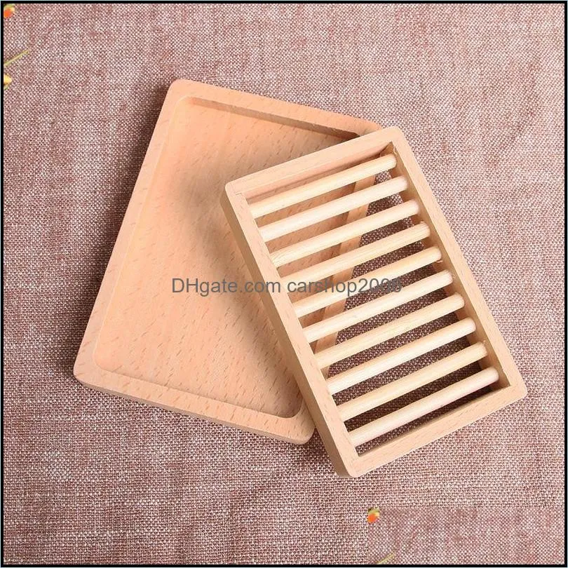 wooden soap dishes double deck clearance drain square storage soaps box portable hygiene strong pae11279