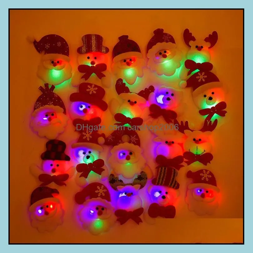christmas gift led glowing santa snowman deer glow flashing cartoon brooch badge toy christmas tree luminous decoration pae10296