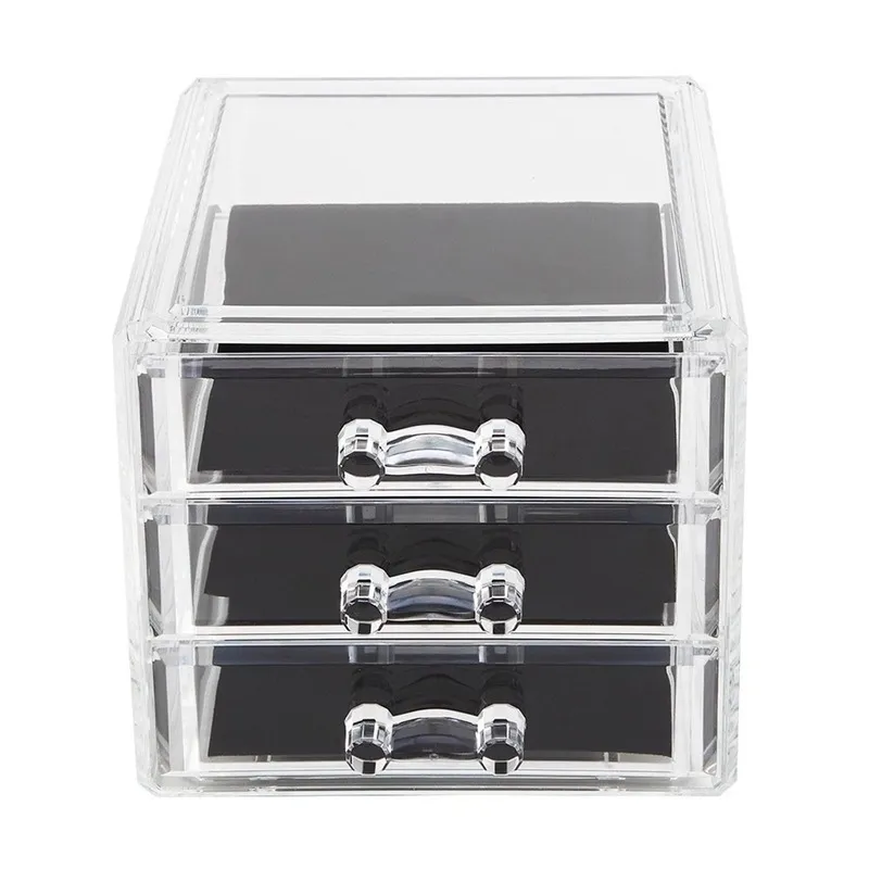 Home Desktop Organizer Vanity Acrilico 3 cassetti Trucco cosmetico Scatola di plastica trasparente per trucco per gioielli Y200628