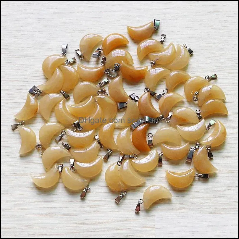 wholesale 50pcs/lot fashion yellow jades moon shape beads pendants diy jewelry natural stone making for women